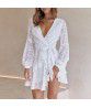  autumn and winter new European and American women Amazon fresh and sweet perspective ruffle bubble sleeve dress