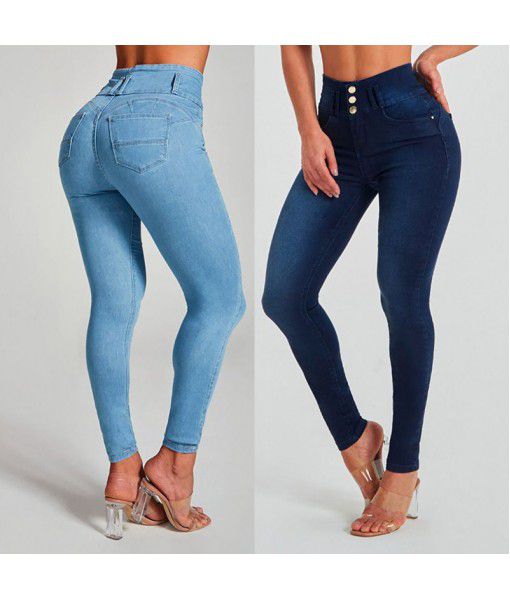  new women's high-waisted tight-fitting elastic buttock lifting jeans womenjeans