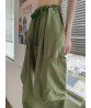  Retro strapping casual pants Women's summer new high-waisted green straight tube loose casual wide leg pants