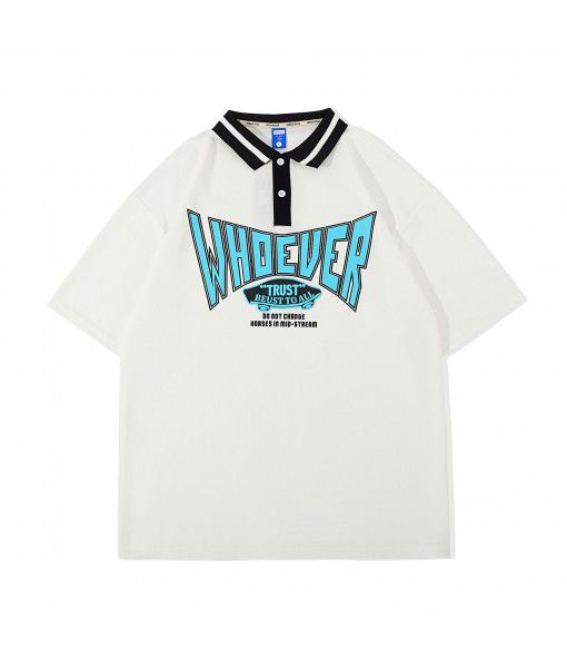  new polo shirt short-sleeved T-shirt boys summer American vintage ins couple half-sleeved loose t-shirt