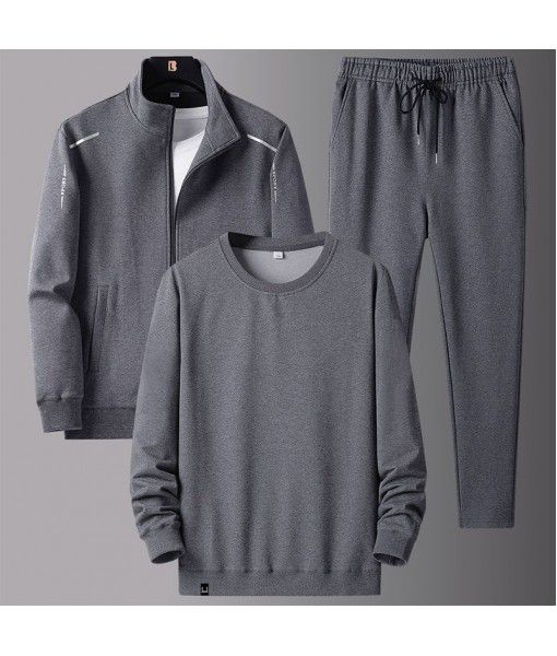 Men's spring and autumn new sportswear suit middle-aged father's loose sweater three-piece large casual coat
