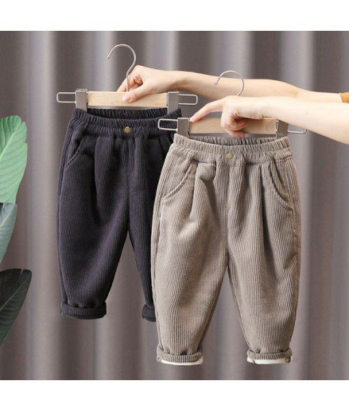 Children's plush trousers in autumn and winter, boys and girls' all-in-one trousers, plush plush corduroy, baby's winter trousers in