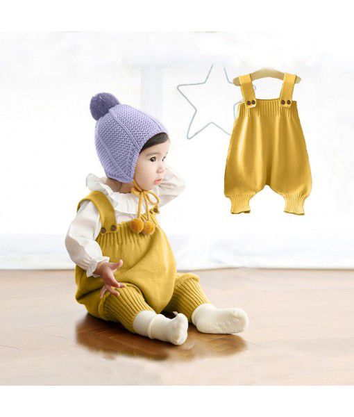 A generation of baby knitted shoulder belt pants for boys and girls aged 0-3 years old, children's cotton wool pants
