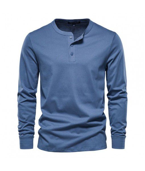 Foreign trade autumn new men's casual Henry round-neck long-sleeved T-shirt Men's slim sports bottom shirt