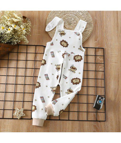 Baby Spring and Autumn Strap Pants Boys and Girls' Home Open Pants Children's Kindergarten Lunch Pants High Waist Calf Pants