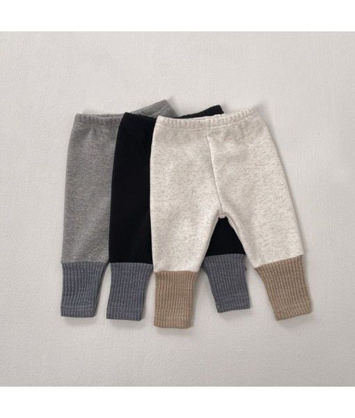 Baby thickened warm fleece pants Korean children's clothing baby autumn and winter style plush patchwork underpants baby winter pants