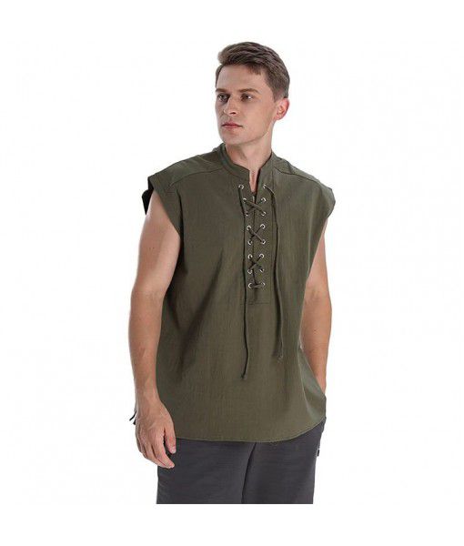  men's loose medieval Viking sleeveless shirt Gothic Victorian era top T-shirt
