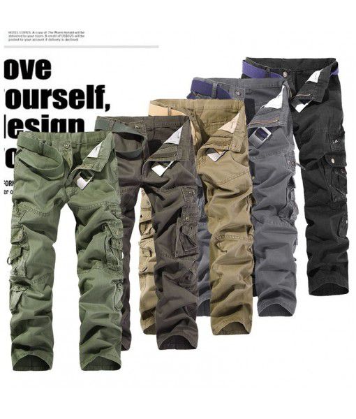  men's casual plain Amazon multi-pocket wash overalls outdoor men's trousers