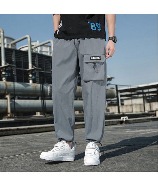  Summer New Men's Casual Pants Youth Sports Capris Korean Fashion Loose Straight Casual Pants