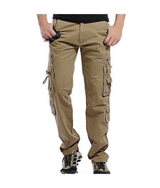  men's overalls for foreign trade, leisure, pure cotton, outdoor, multi-pocket, solid color trousers for men