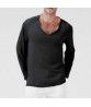  Foreign Trade Europe and America Cross-border Wish Fashion New Cotton Linen National Style Loose Men's V-neck Solid Color Long Sleeve T-shirt