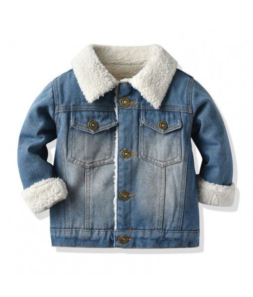 winter new children's imitation lamb wool lining warm denim jacket fashion Korean version thick denim jacket