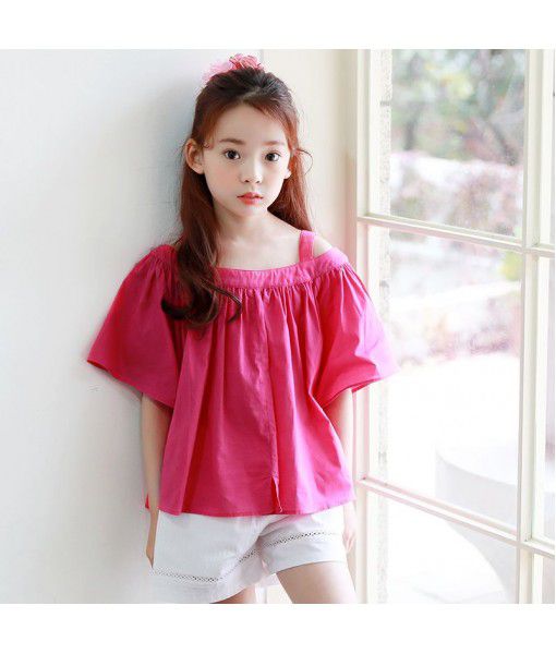  new summer Korean children's wear off-the-shoulder middle and large children's top short-sleeved T-shirt for girls