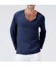  Foreign Trade Europe and America Cross-border Wish Fashion New Cotton Linen National Style Loose Men's V-neck Solid Color Long Sleeve T-shirt