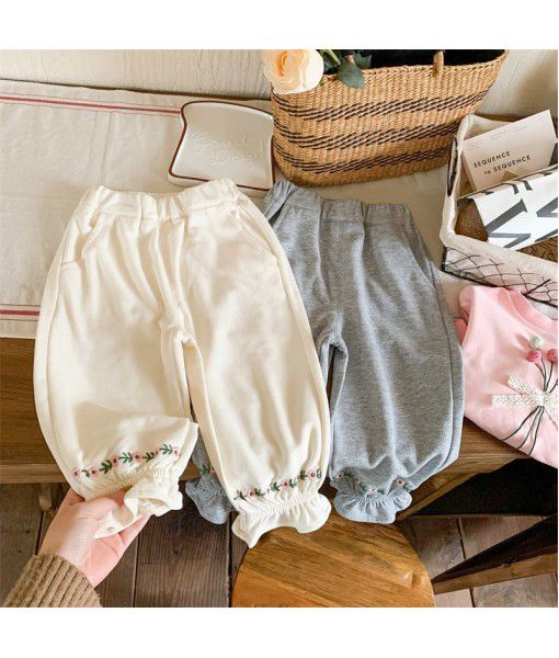 Children's casual pants 2023 spring and autumn Korean girls' embroidered leggings baby retro trousers